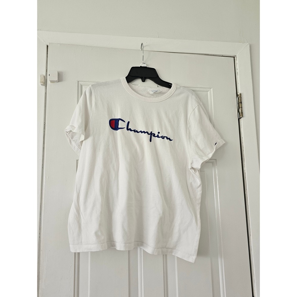 Champion T-Shirt 2XL White Good Embroidered Script Logo Short Sleeve Tee